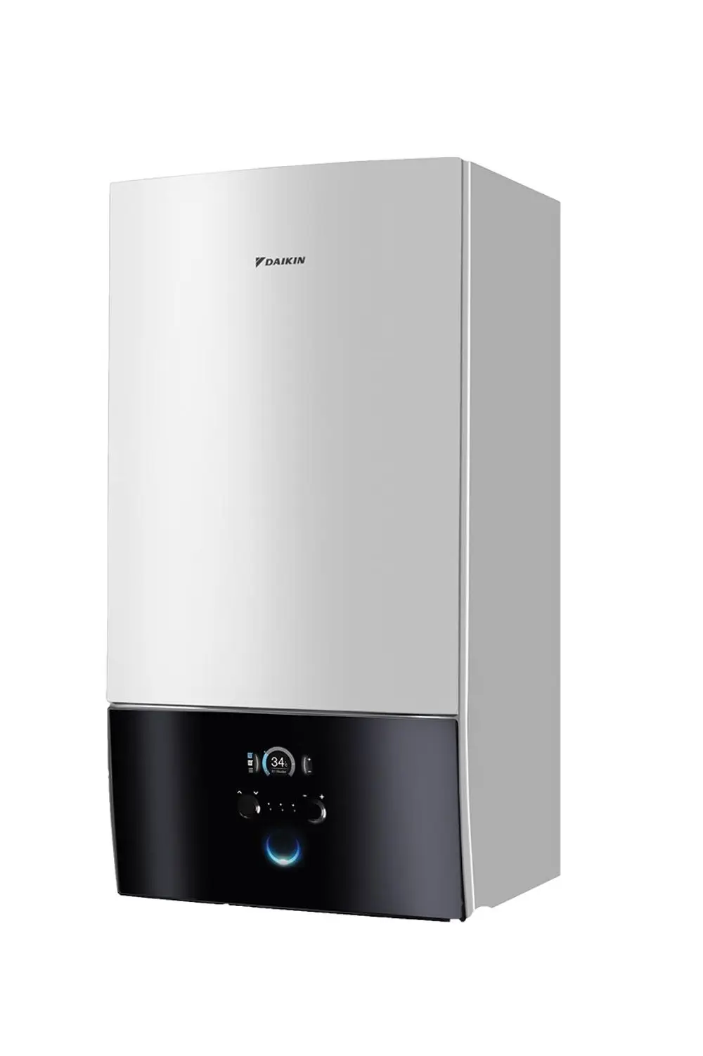 Wandgerät zur Heizungsinstallation in Weiß mit digitalem Display und Bedienelementen, gefertigt von Daikin.
